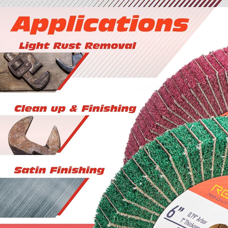RENOTEC 6 Inch Flap Wheel, Non-Woven Abrasive Polishing Wheel, 1 Inch Thickness, 3/4 Inch Arbor, for Bench Grinder (Assorted Grit240 Grit320 SP) - Image 4